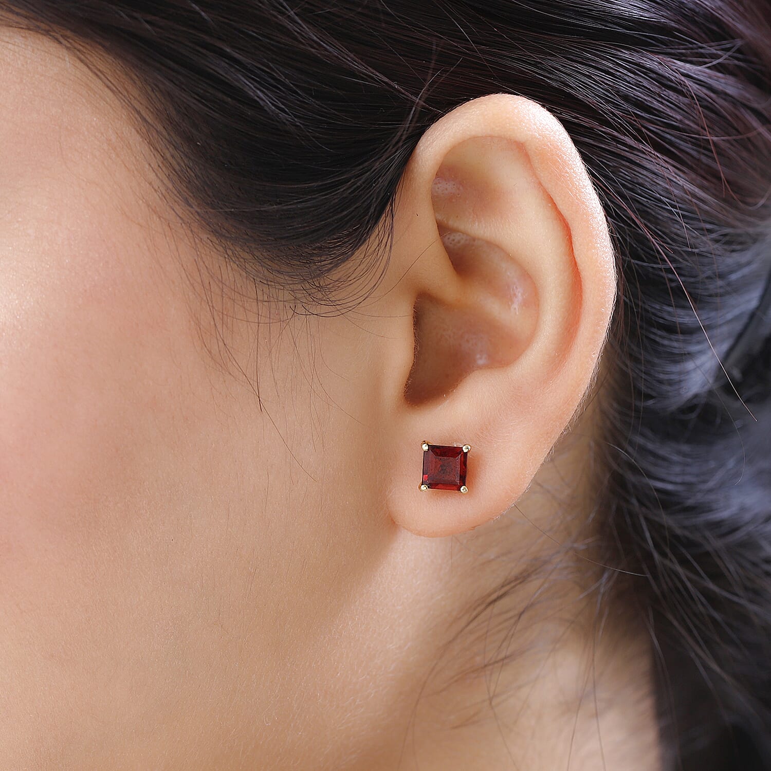 Mozambique Garnet Stud Push Post Earrings in 18K Vermeil Yellow Gold Plated Sterling Silver 2.69 Ct.