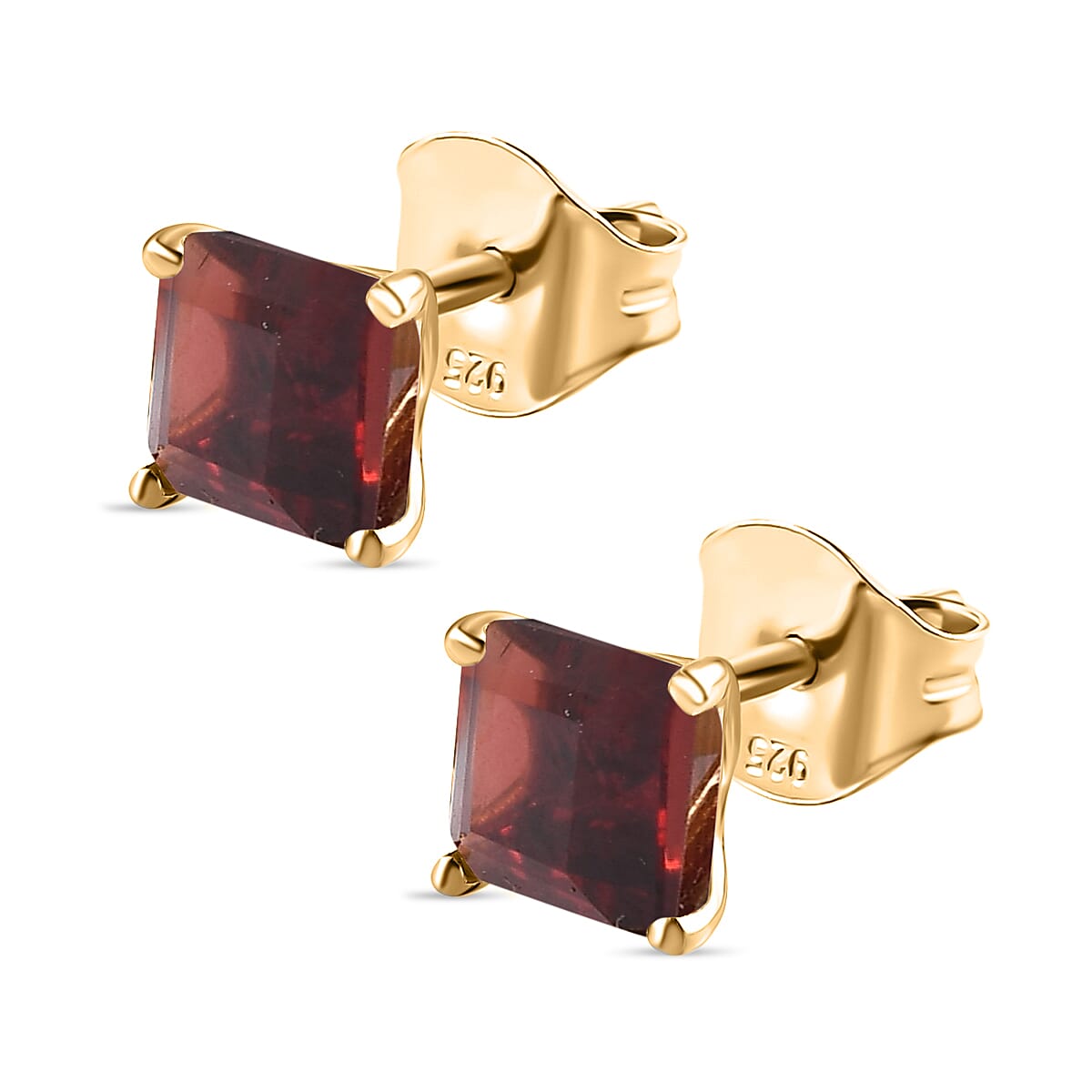 Mozambique Garnet Stud Push Post Earrings in 18K Vermeil Yellow Gold Plated Sterling Silver 2.69 Ct.