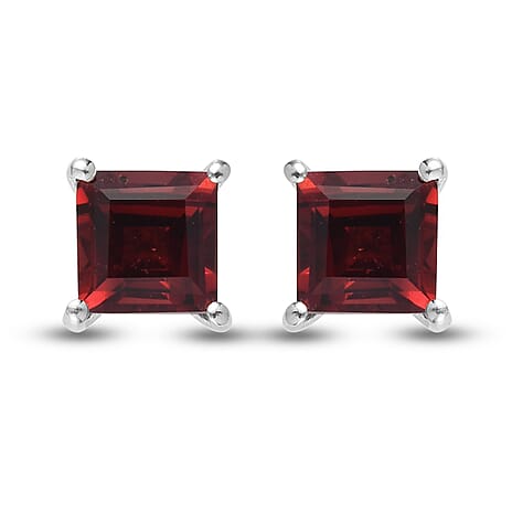 Mozambique Garnet Stud Push Post Earrings in Platinum Overlay Sterling Silver 2.69 Ct.