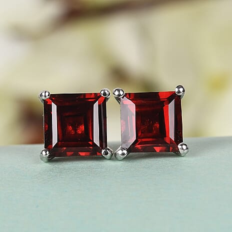 Mozambique Garnet Stud Push Post Earrings in Platinum Overlay Sterling Silver 2.69 Ct.