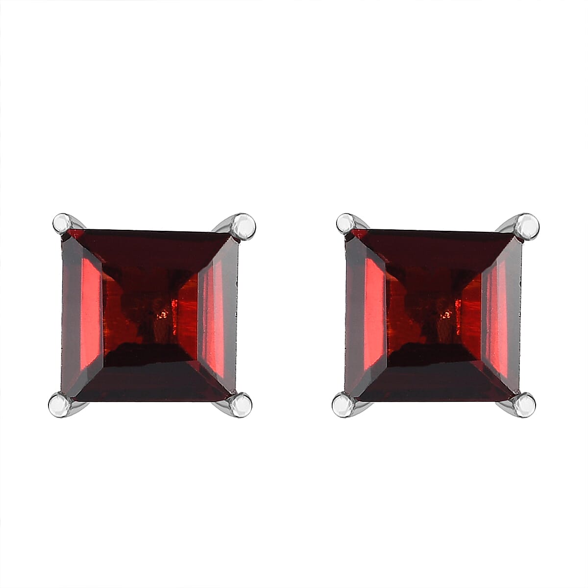 Mozambique Garnet Stud Push Post Earrings in Platinum Overlay Sterling Silver 2.69 Ct.