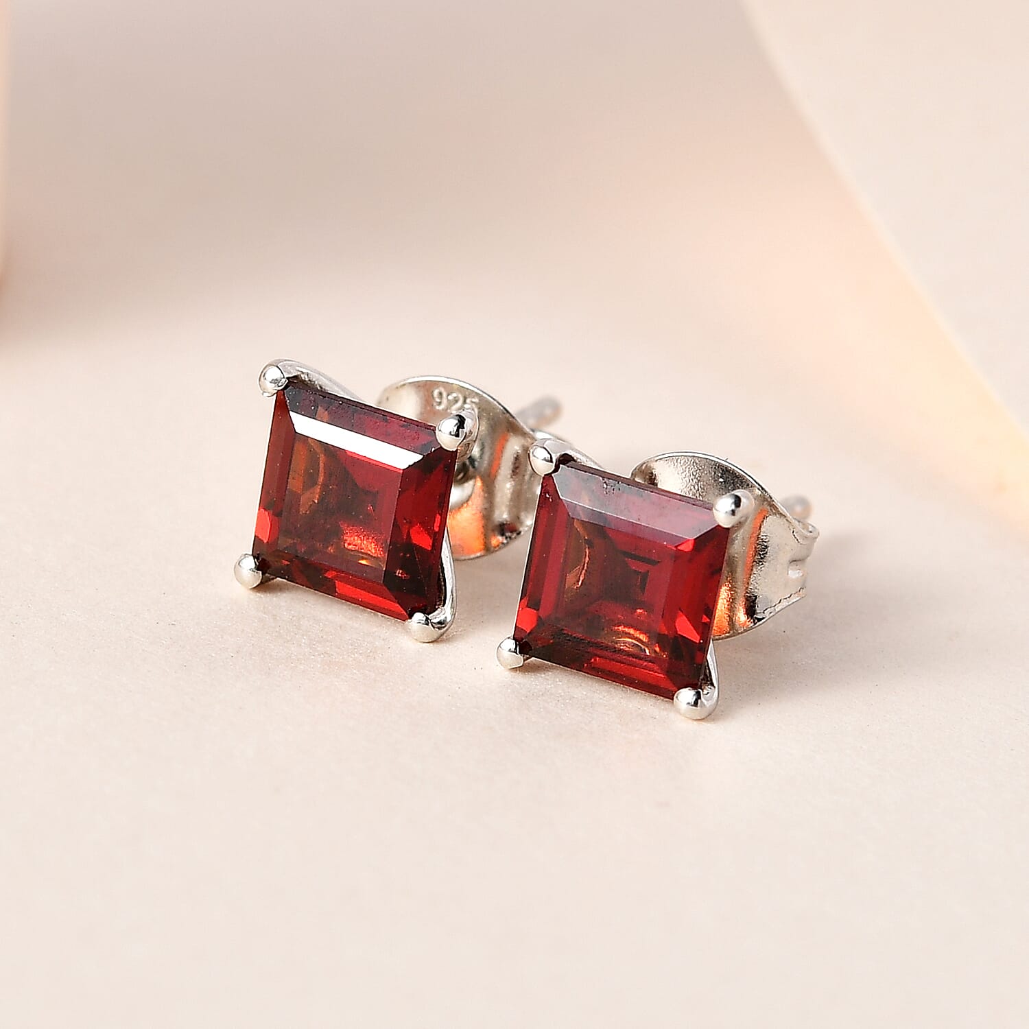 Mozambique Garnet Stud Push Post Earrings in Platinum Overlay Sterling Silver 2.69 Ct.