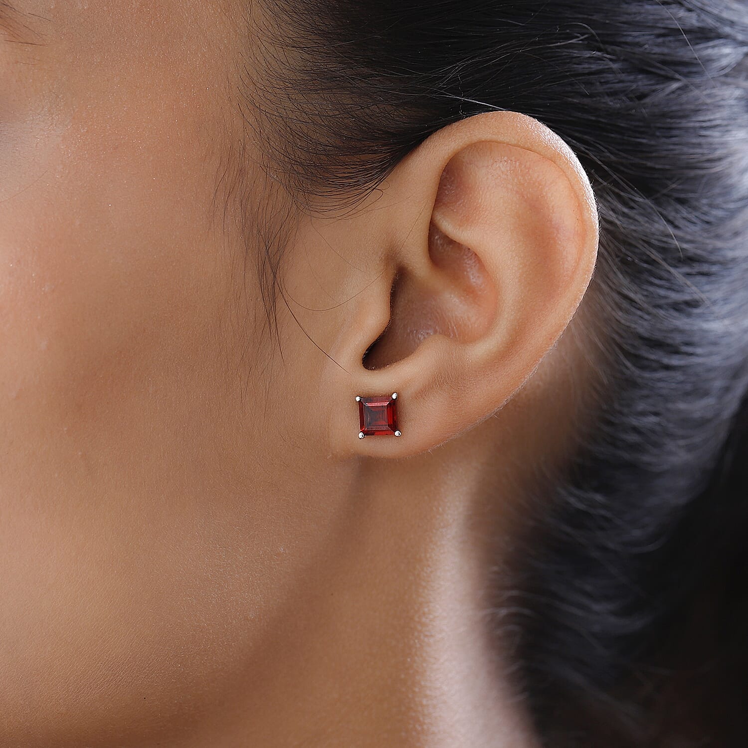 Mozambique Garnet Stud Push Post Earrings in Platinum Overlay Sterling Silver 2.69 Ct.