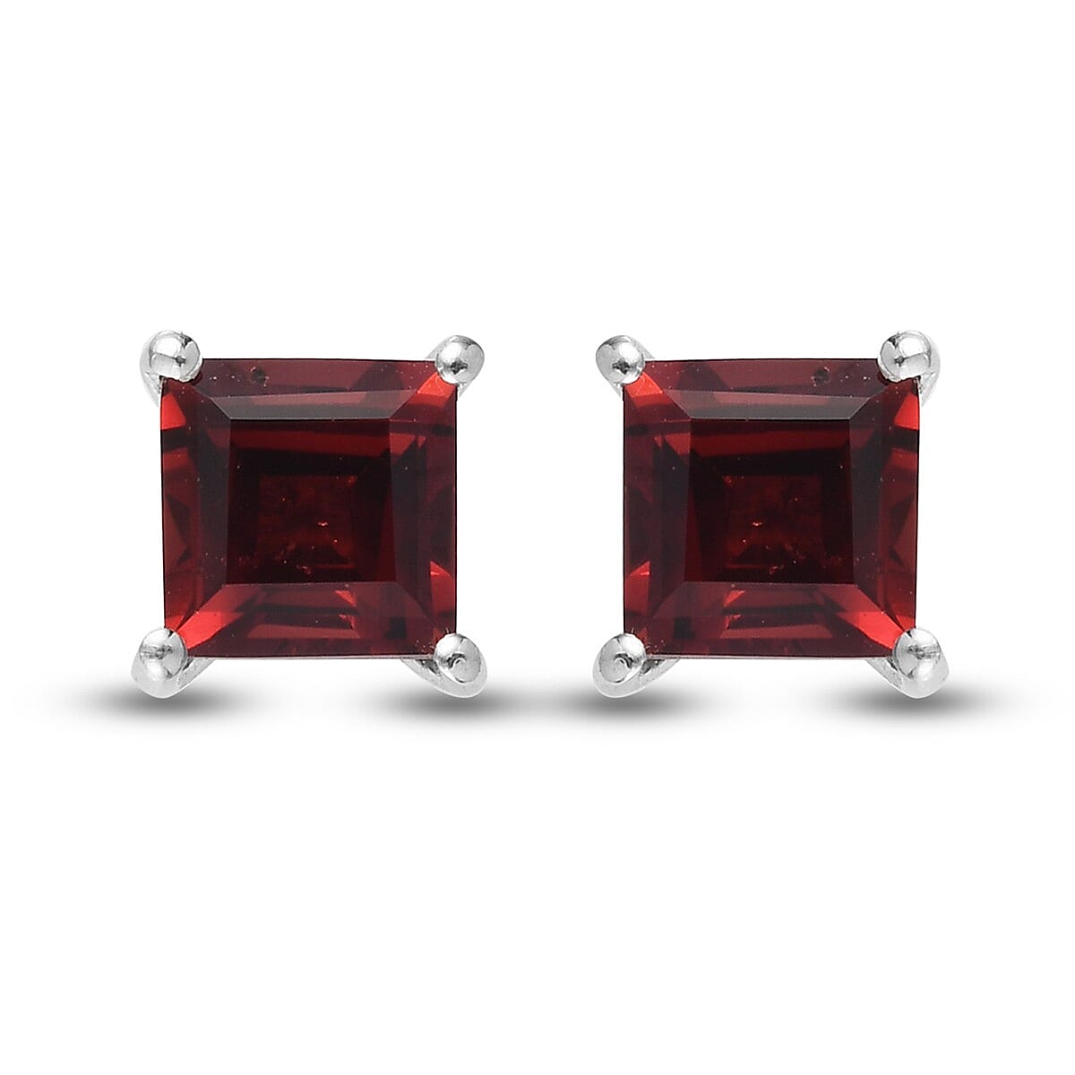 Mozambique Garnet Stud Earrings in Platinum Overlay Sterling Silver 2.69 Ct.