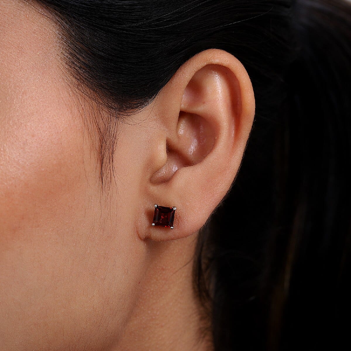 Mozambique Garnet Stud Earrings in Platinum Overlay Sterling Silver 2.69 Ct.