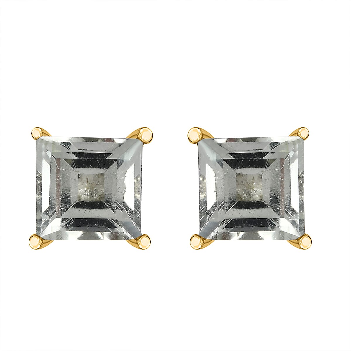 Prasiolite Stud Push Post Earrings in 18K Vermeil Yellow Gold Plated Sterling Silver 2.13 Ct.