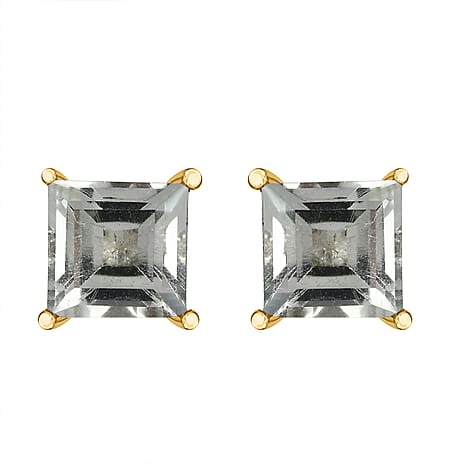 Prasiolite Stud Push Post Earrings in 18K Vermeil Yellow Gold Plated Sterling Silver 2.13 Ct.