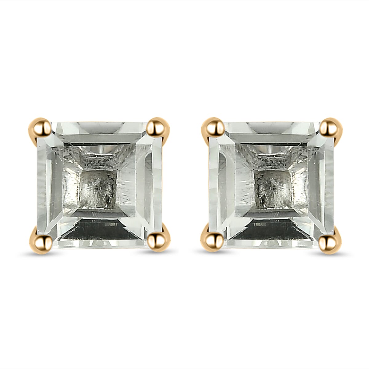 Prasiolite Stud Push Post Earrings in 18K Vermeil Yellow Gold Plated Sterling Silver 2.13 Ct.