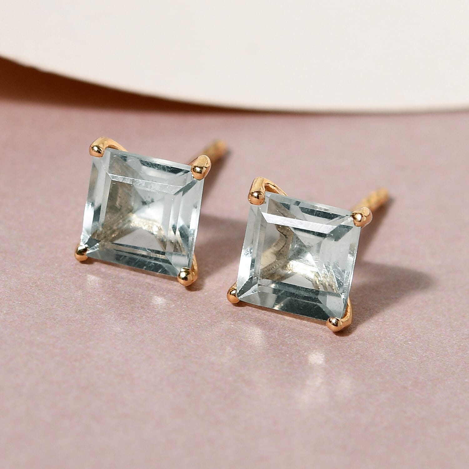 Prasiolite Stud Push Post Earrings in 18K Vermeil Yellow Gold Plated Sterling Silver 2.13 Ct.