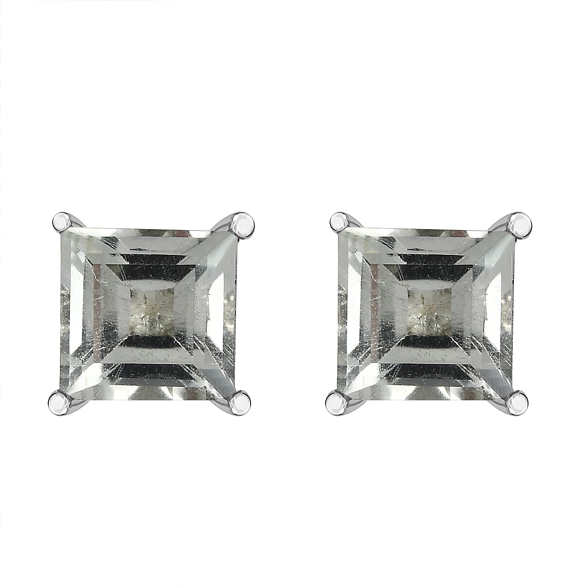 Prasiolite Stud Push Post Earrings in Platinum Overlay Sterling Silver 2.13 Ct