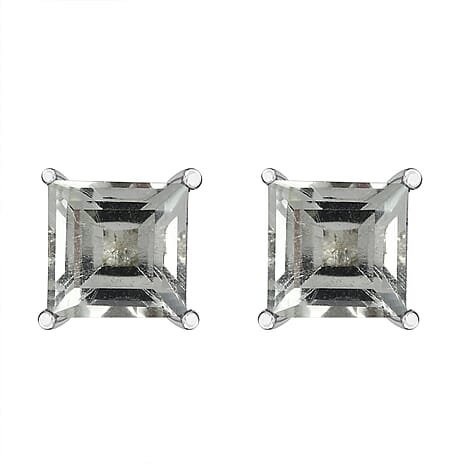 Prasiolite Stud Push Post Earrings in Platinum Overlay Sterling Silver 2.13 Ct