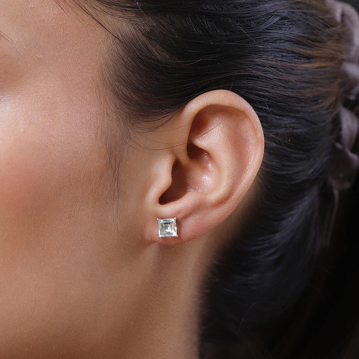 Prasiolite Stud Push Post Earrings in Platinum Overlay Sterling Silver 2.13 Ct