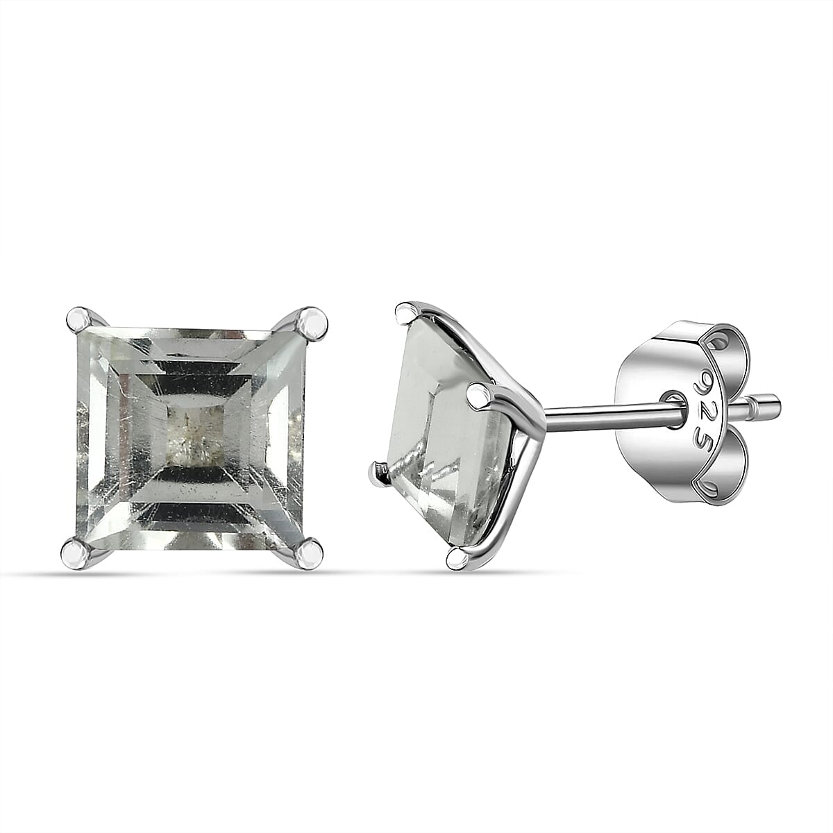 Prasiolite Stud Push Post Earrings in Platinum Overlay Sterling Silver 2.13 Ct