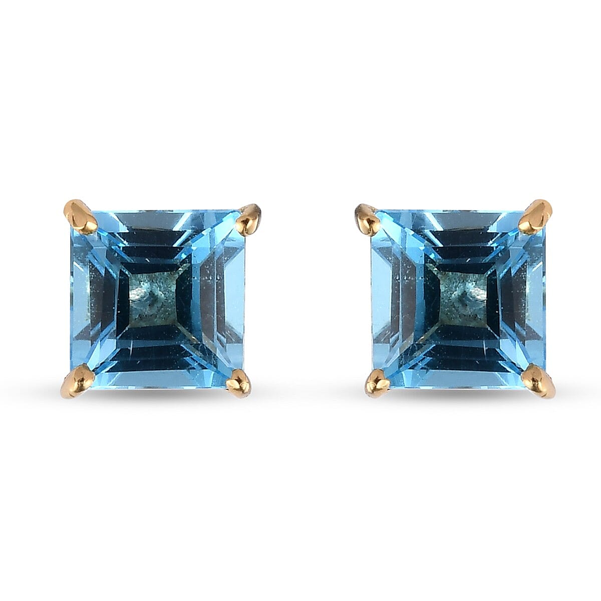Blue Topaz Stud Earrings (with Push Back) in 14K Gold Overlay Sterling Silver 2.380 Ct.