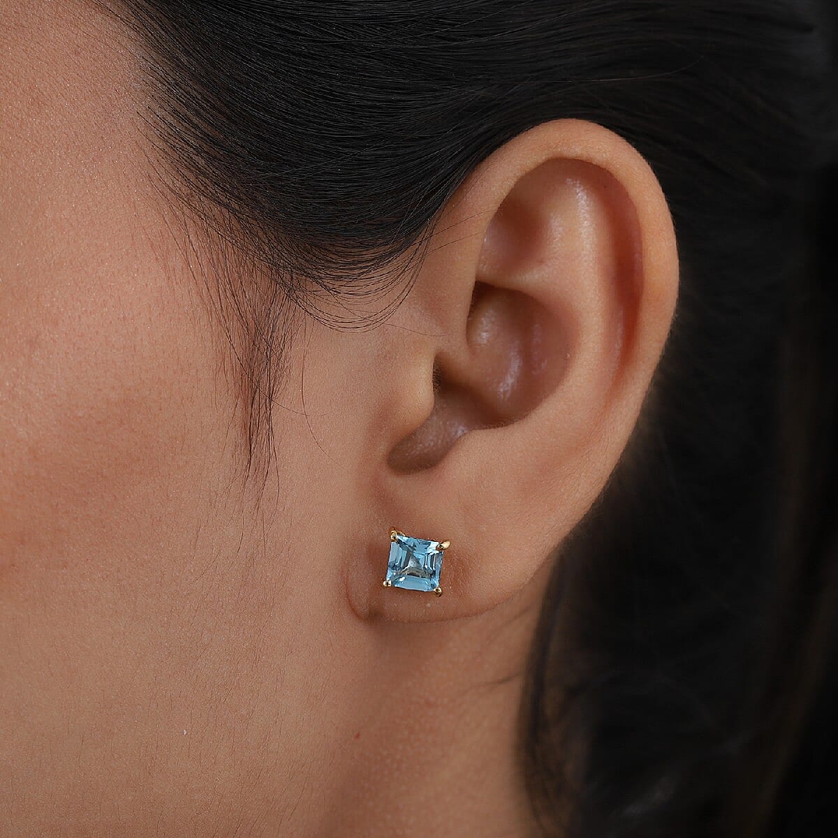 Blue Topaz Stud Earrings (with Push Back) in 14K Gold Overlay Sterling Silver 2.380 Ct.