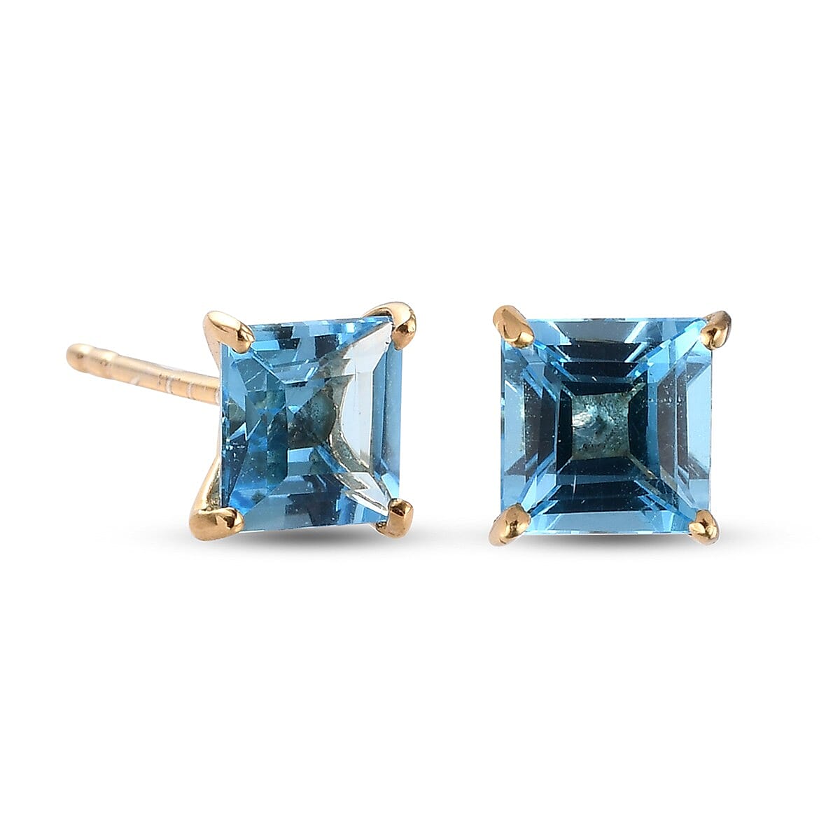 Blue Topaz Stud Earrings (with Push Back) in 14K Gold Overlay Sterling Silver 2.380 Ct.