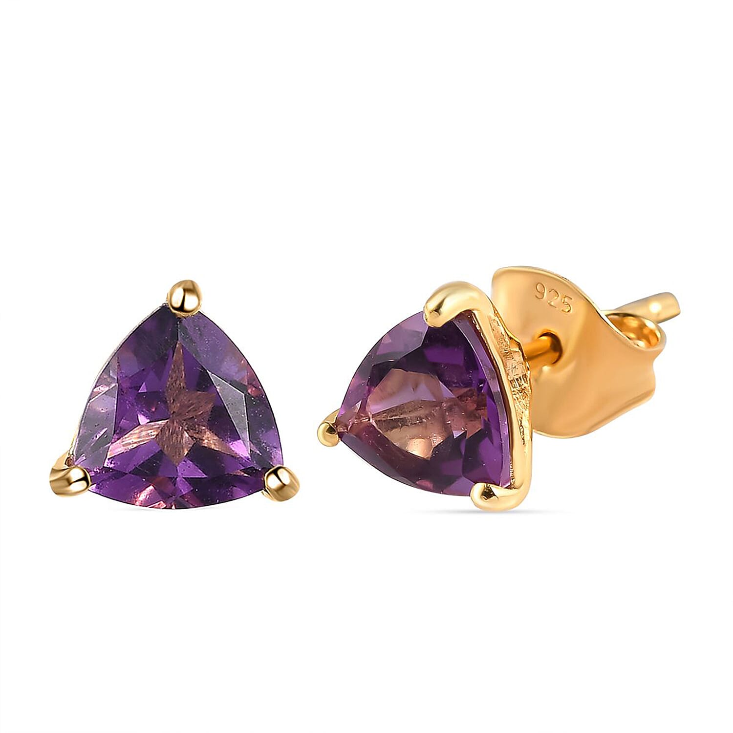 Amethyst Stud Push Back Earrings in 18K Vermeil Yellow Gold Plated Sterling Silver 1.35 Ct.