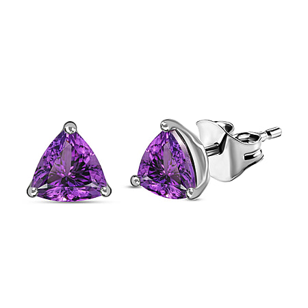 1.15  Ct. African Amethyst Solitaire Stud Earrings in Platinum Plated Sterling Silver
