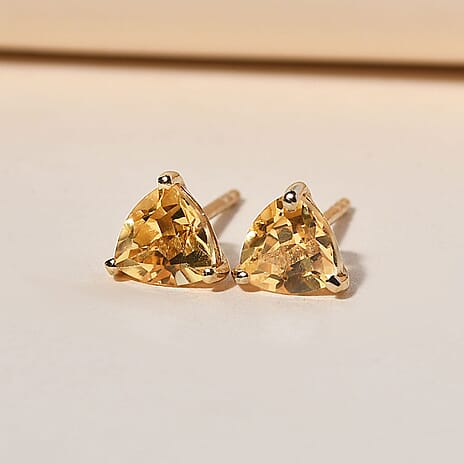 Citrine Stud Push Back Earrings in 18K Vermeil Yellow Gold Plated Sterling Silver 1.39 Ct.