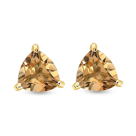 Citrine Stud Push Back Earrings in 18K Vermeil Yellow Gold Plated Sterling Silver 1.39 Ct.