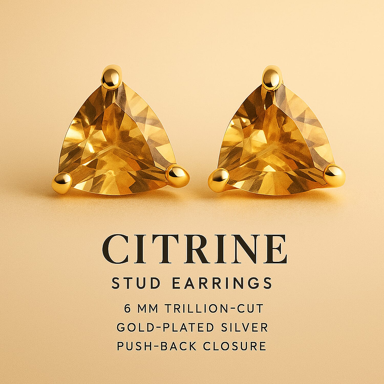 Citrine Stud Push Back Earrings in 18K Vermeil Yellow Gold Plated Sterling Silver 1.39 Ct.