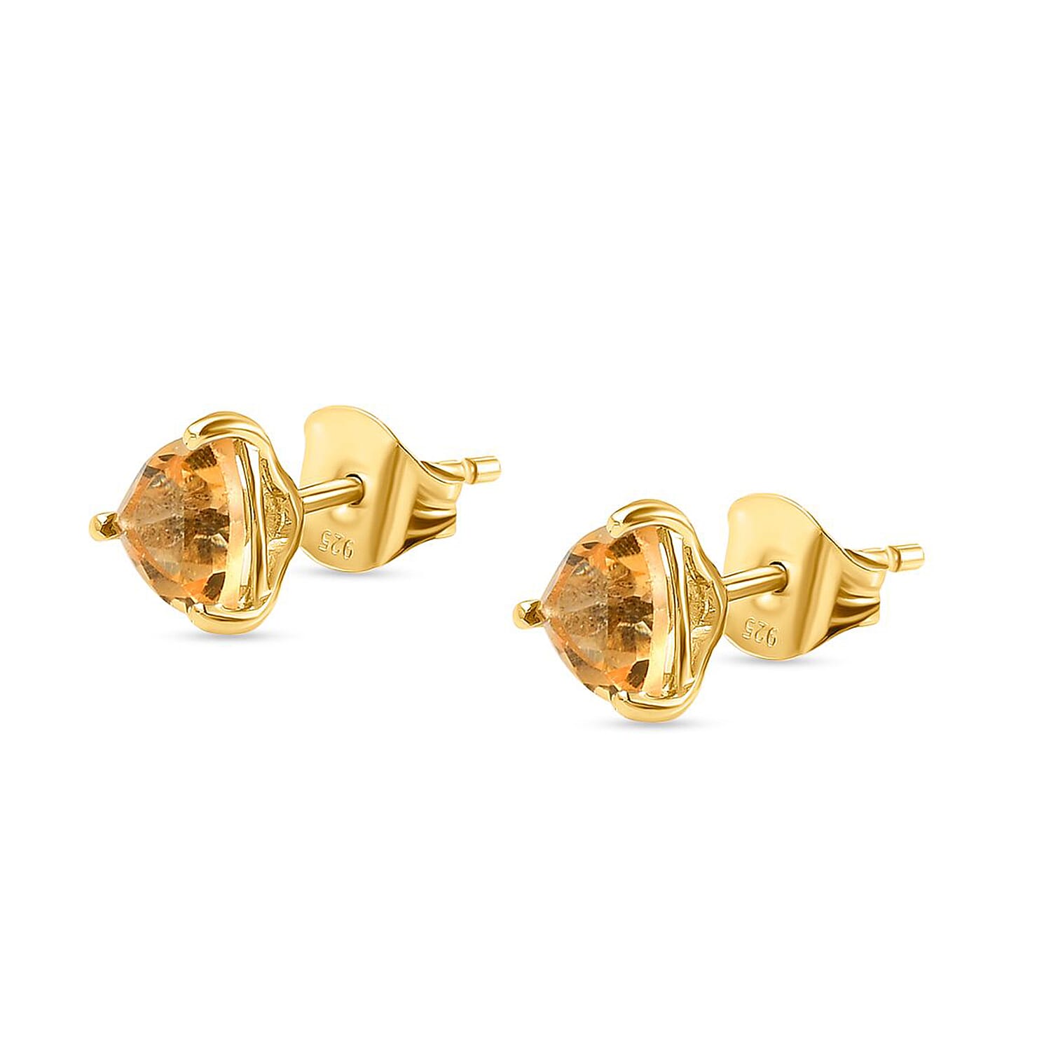Citrine Stud Push Back Earrings in 18K Vermeil Yellow Gold Plated Sterling Silver 1.39 Ct.