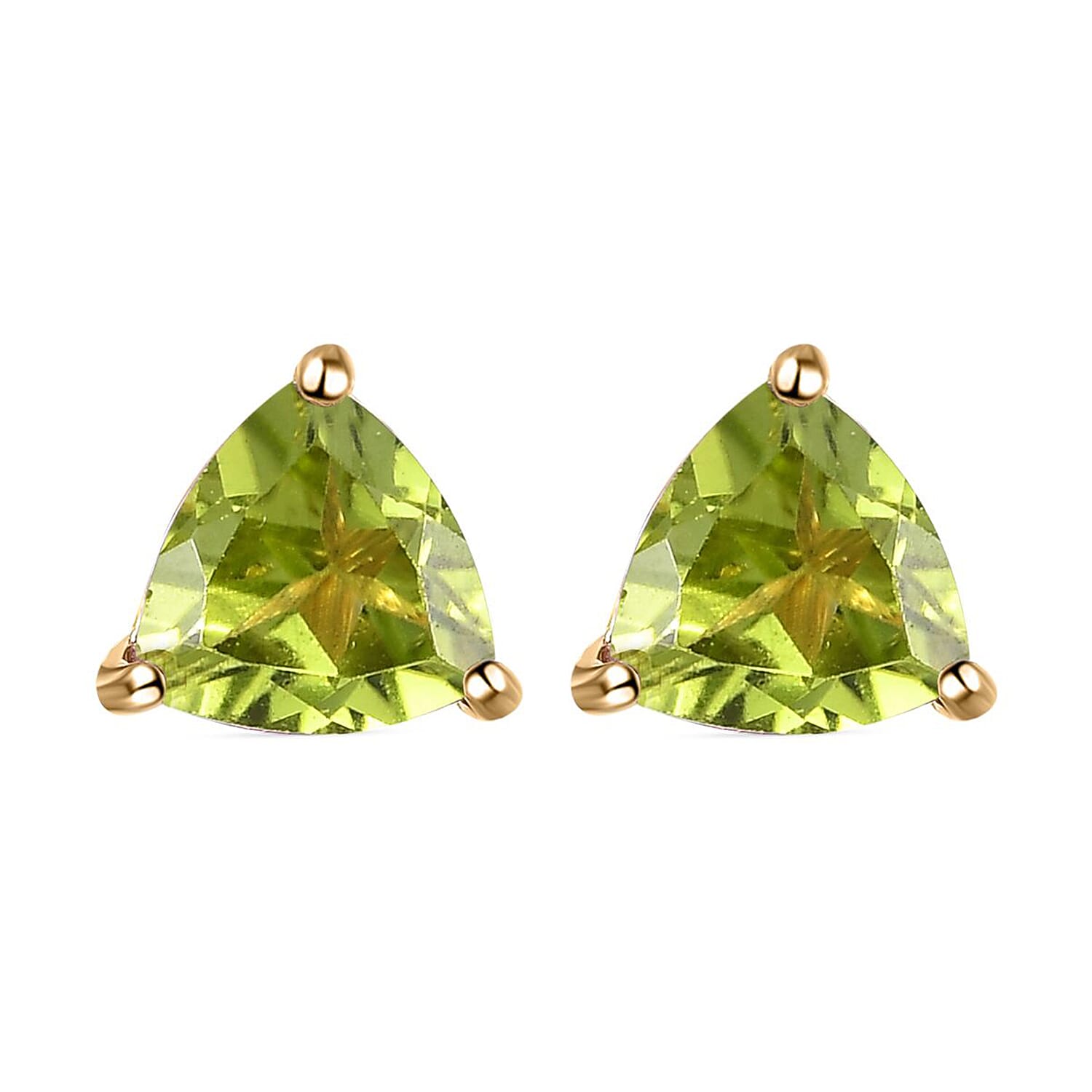 Hebei Peridot Stud Earrings with Push Back in 18K Vermeil Yellow Gold Plated Sterling Silver 1.50 Ct.