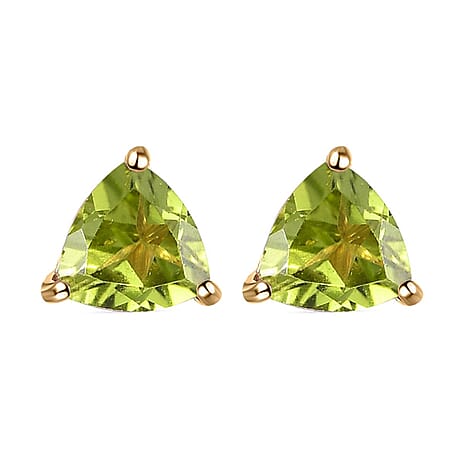 Hebei Peridot Stud Earrings with Push Back in 18K Vermeil Yellow Gold Plated Sterling Silver 1.50 Ct.