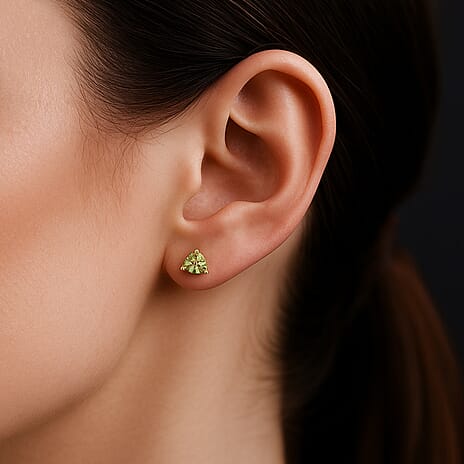 Hebei Peridot Stud Earrings with Push Back in 18K Vermeil Yellow Gold Plated Sterling Silver 1.50 Ct.