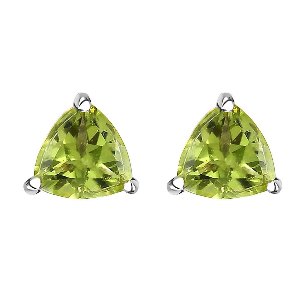 Hebei Peridot Stud Push Back Earrings in Platinum Overlay Sterling Silver 1.64 Ct.