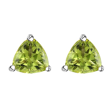 Hebei Peridot Stud Push Back Earrings in Platinum Overlay Sterling Silver 1.64 Ct.