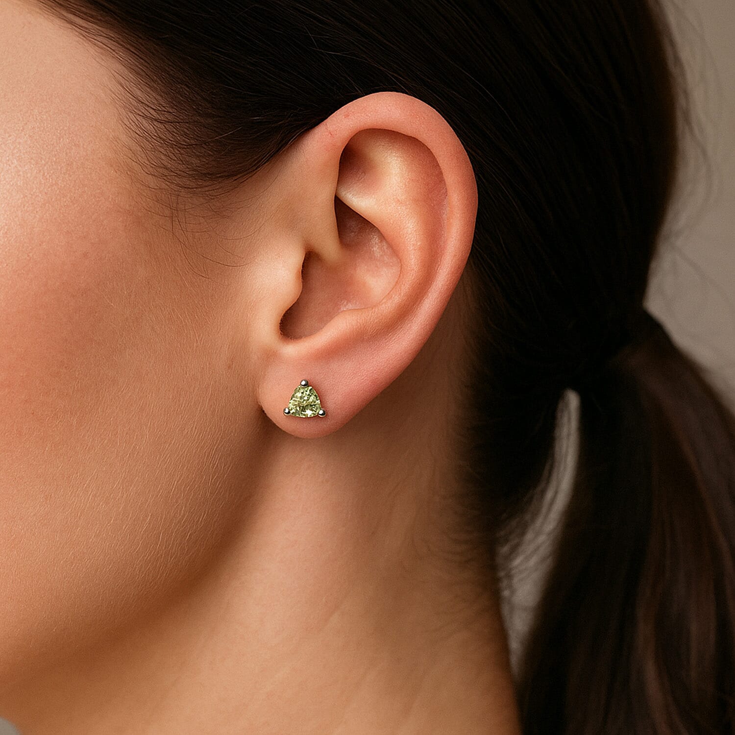 Hebei Peridot Stud Push Back Earrings in Platinum Overlay Sterling Silver 1.64 Ct.