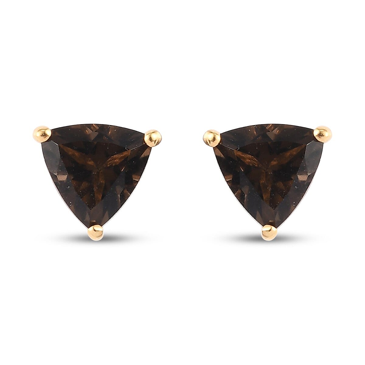 Smoky Quartz Stud Earrings (with Push Back) in 14K Gold Overlay Sterling Silver 1.25 Ct.