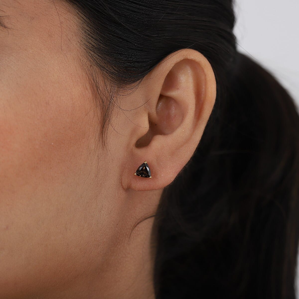 Smoky Quartz Stud Earrings (with Push Back) in 14K Gold Overlay Sterling Silver 1.25 Ct.