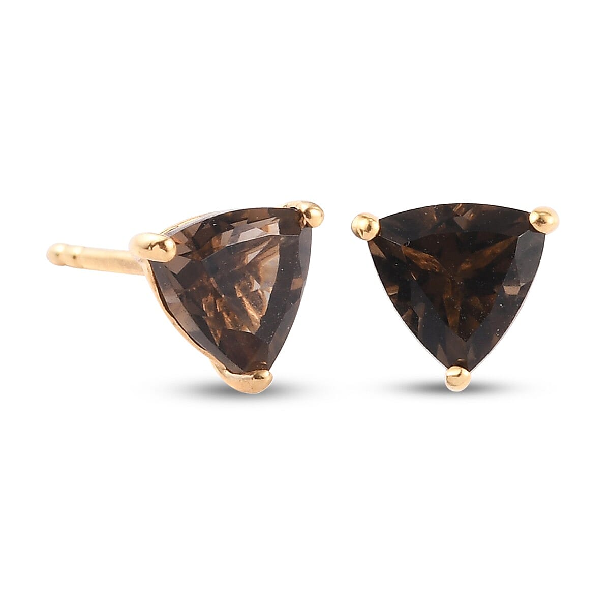 Smoky Quartz Stud Earrings (with Push Back) in 14K Gold Overlay Sterling Silver 1.25 Ct.