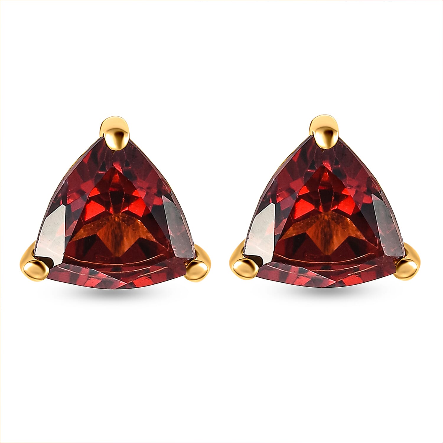Red Garnet Stud Earrings in 18K Yellow Gold Vermeil Plated Sterling Silver 1.78 Ct.