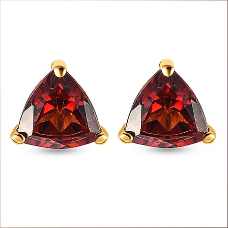 Red Garnet Stud Earrings in 18K Yellow Gold Vermeil Plated Sterling Silver 1.78 Ct.