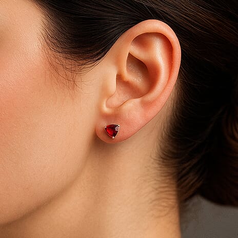 Red Garnet Stud Earrings in 18K Yellow Gold Vermeil Plated Sterling Silver 1.78 Ct.