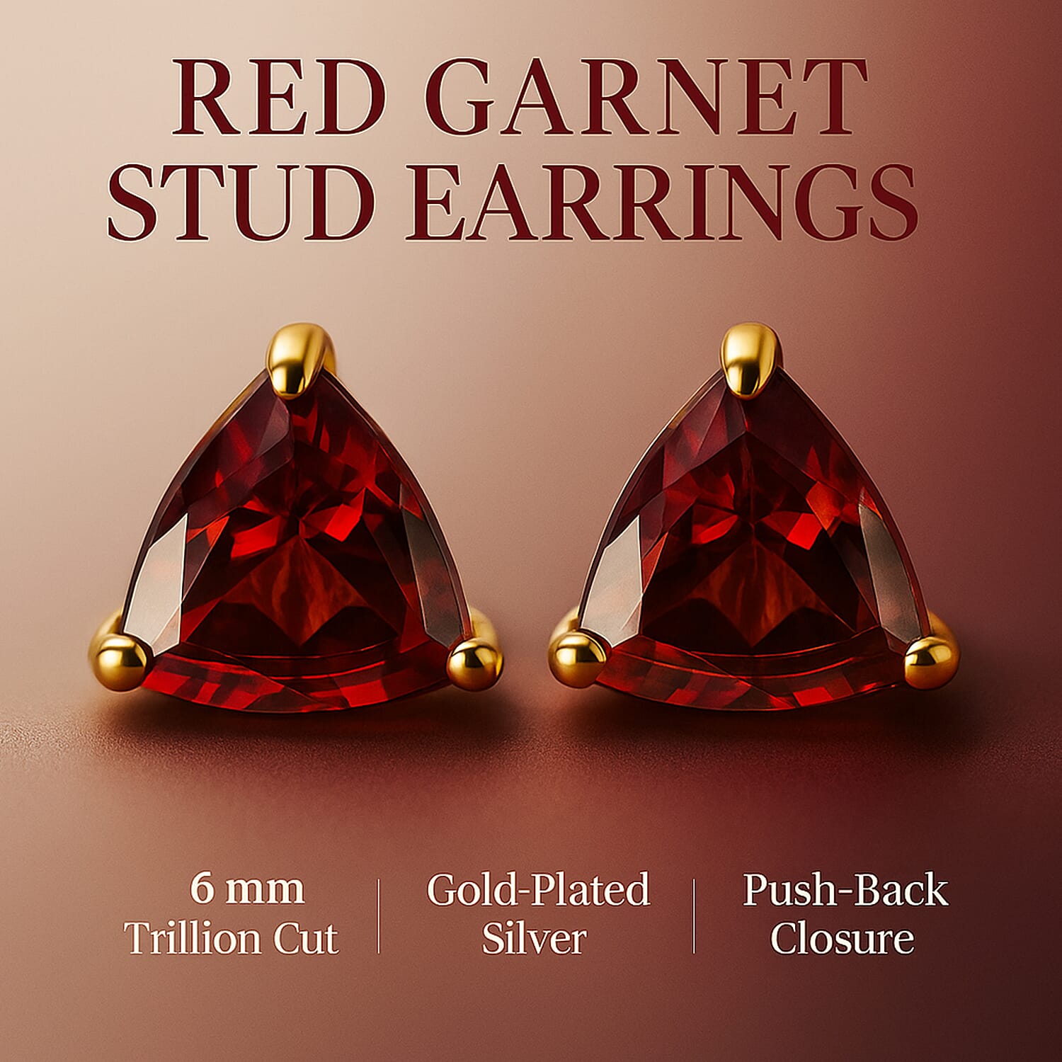 Red Garnet Stud Earrings in 18K Yellow Gold Vermeil Plated Sterling Silver 1.78 Ct.