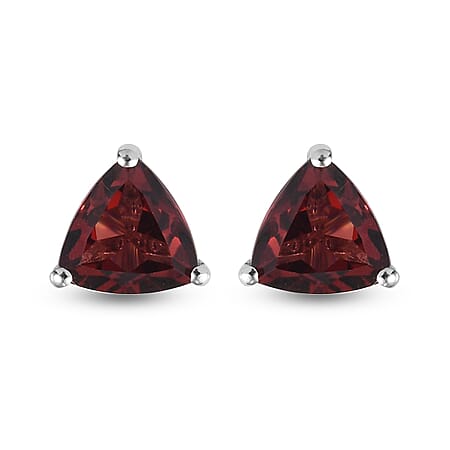 2 Ct. Red Garnet Solitaire Stud Earrings in Platinum Plated Sterling Silver