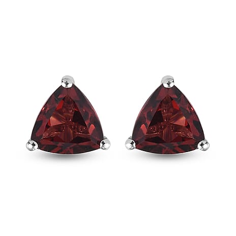Red Garnet Stud Earrings in Platinum Overlay Sterling Silver 1.80 Ct.