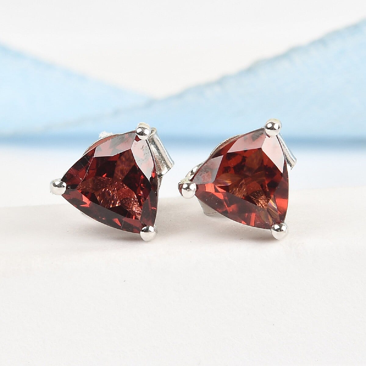 Red Garnet Stud Earrings in Platinum Overlay Sterling Silver 1.80 Ct.