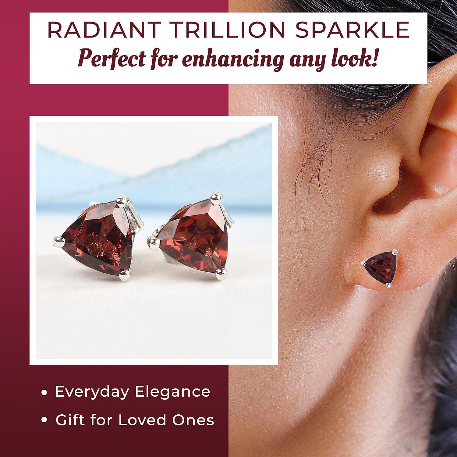 Red Garnet Stud Earrings in Platinum Overlay Sterling Silver 1.80 Ct.