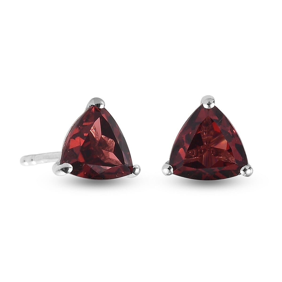 Red Garnet Stud Earrings in Platinum Overlay Sterling Silver 1.80 Ct.