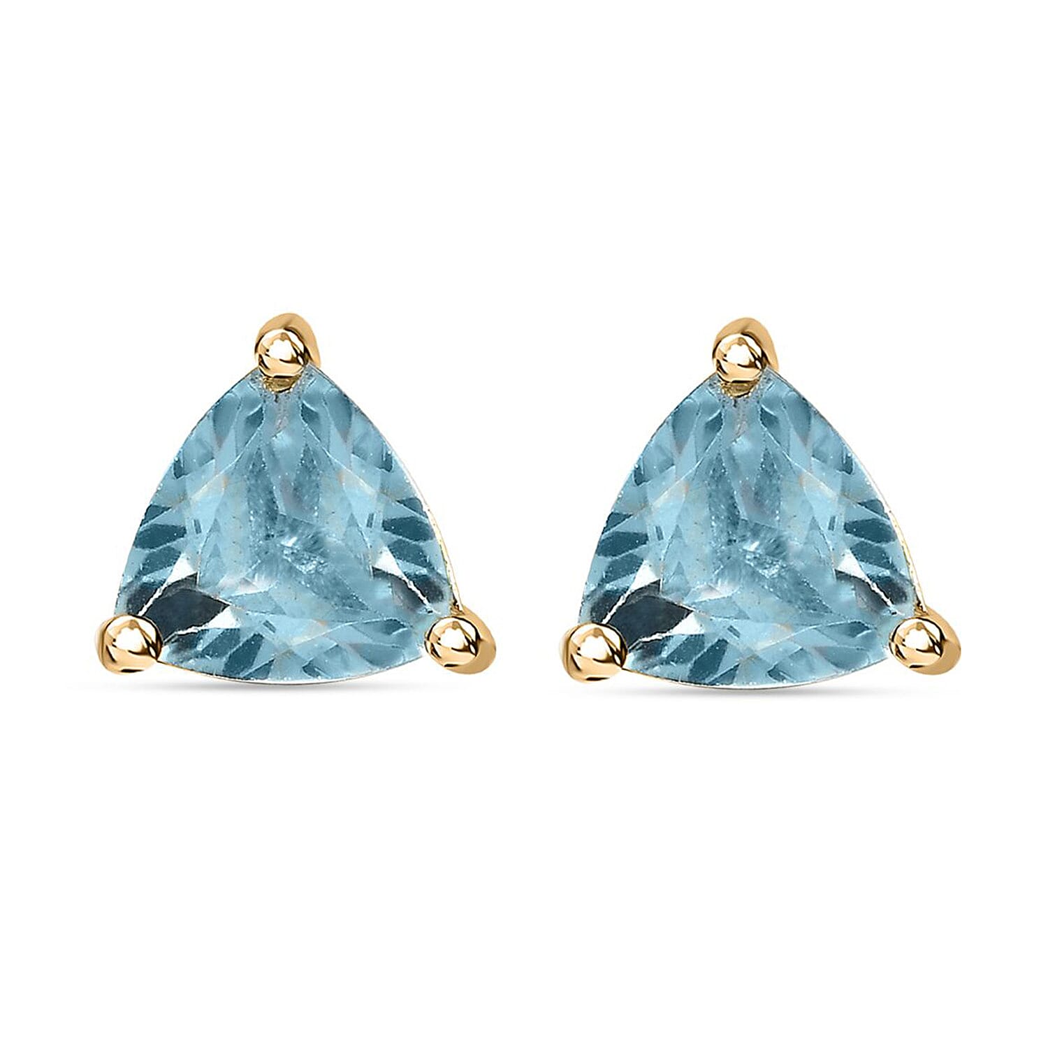Blue Topaz Solitaire Stud Earrings With Push Back in 18K Vermeil Yellow Gold Plated Sterling Silver 1.49 Ct.