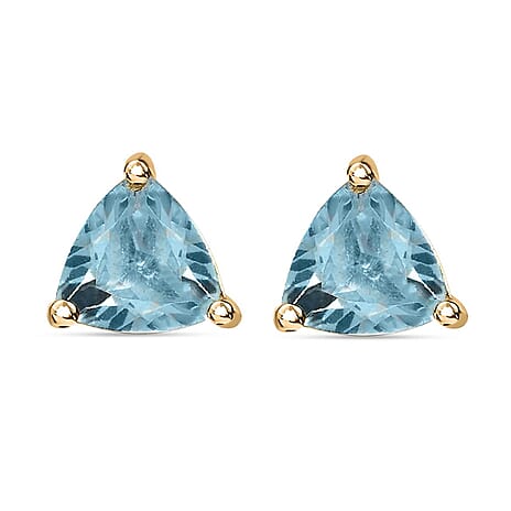 Blue Topaz Solitaire Stud Earrings With Push Back in 18K Vermeil Yellow Gold Plated Sterling Silver 1.49 Ct.