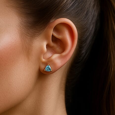 Blue Topaz Solitaire Stud Earrings With Push Back in 18K Vermeil Yellow Gold Plated Sterling Silver 1.49 Ct.