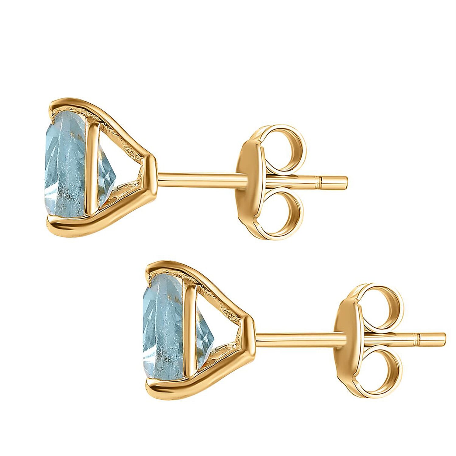Blue Topaz Solitaire Stud Earrings With Push Back in 18K Vermeil Yellow Gold Plated Sterling Silver 1.49 Ct.