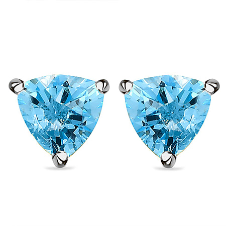 1.49 Ct. Blue Topaz Solitaire Stud Earrings in Platinum Plated Sterling Silver