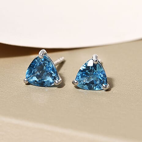 Blue Topaz Stud Solitaire Earrings with Push Back in Platinum Overlay Sterling Silver 1.76 Ct.